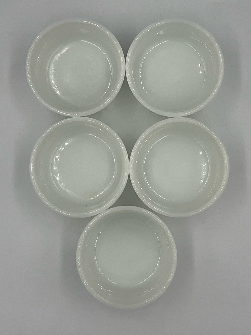 Vintage Anchor Hocking Fire-King White Milk Glass Oven-Safe Ramekins - Set of 5 - Picture 3 of 7